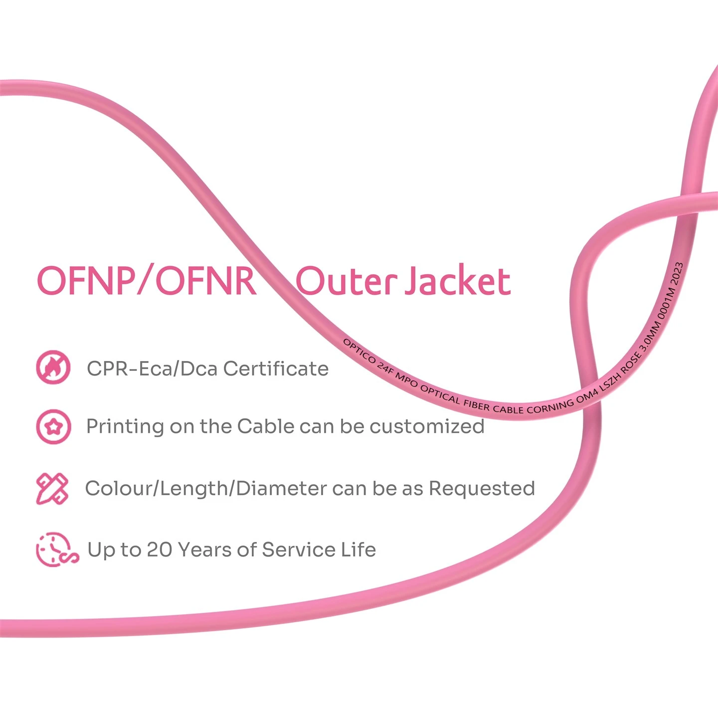 24F 2x12F MTP MPO To 3x8F MTP MPO Trunk Patchcord OM4 Rose